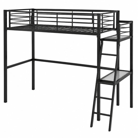 Lit gain de place, avec sommier, en métal et verre, 2 places, 140 x 190 cm, coloris noir, pour la chambre