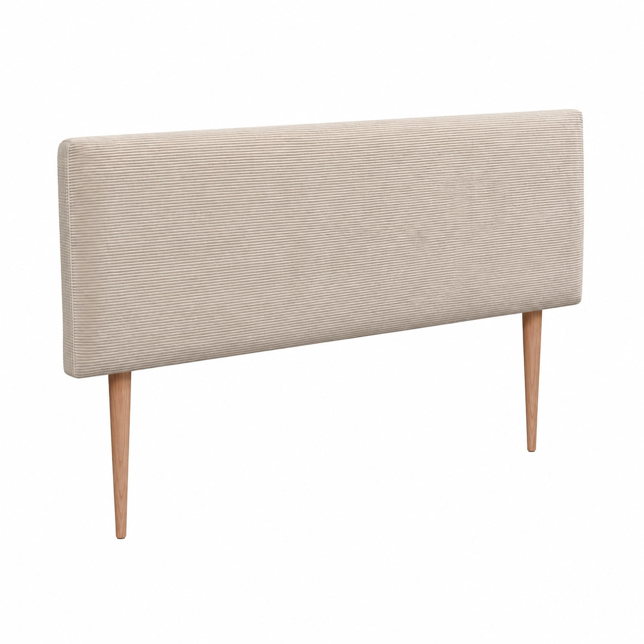 Lit, en velours côtelé, rembourré, coloris beige, pour la chambre